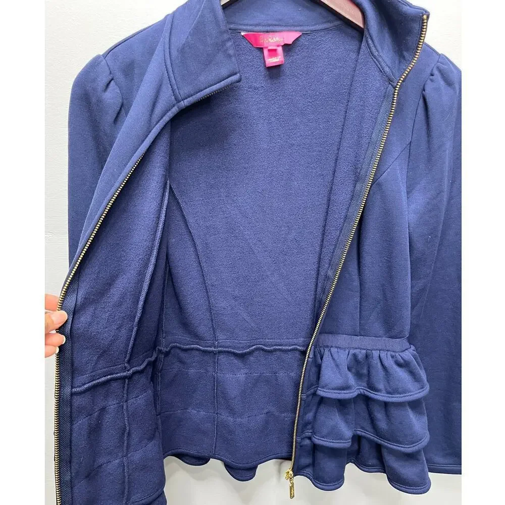 Lilly Pulitzer Navy Blue Azela Ruffle Fleece Jacket / Size-XSMALL